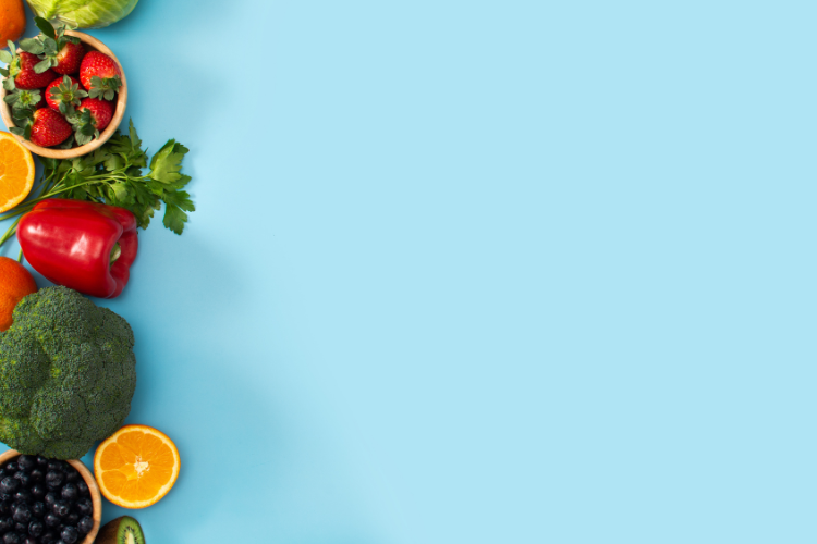 food on a blue background