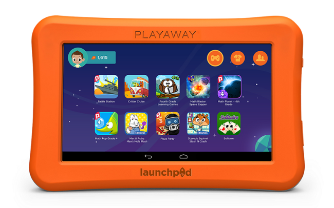 Playaway launchpad, a tablet with pre-loaded games and a thick protective case