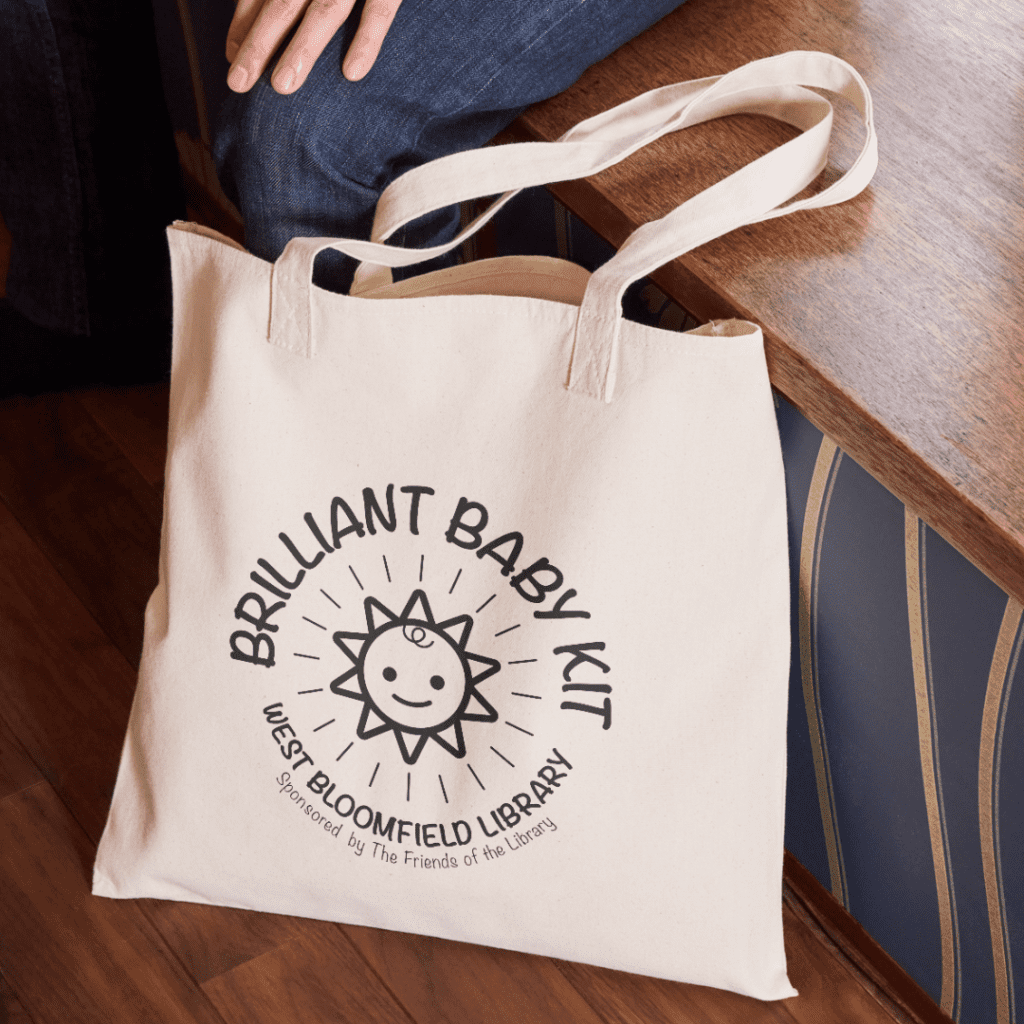 tote bag with the Brilliant Baby Kit logo on it