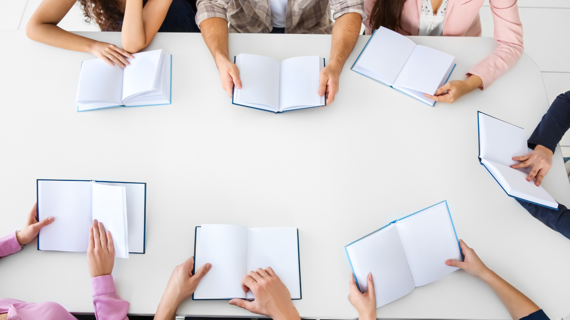 people reading in a book club