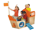 A wooden boat for tactile play.