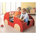 A wooden toy car for tactile play.
